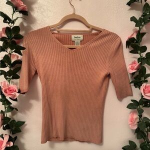 Ribbed Short Sleeve Top - Pink
